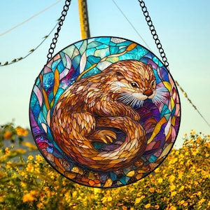 Otter Glass Suncatcher, Otter Decor, Otter Lover Gifts, Otter Ornament, Otter Window Hanger