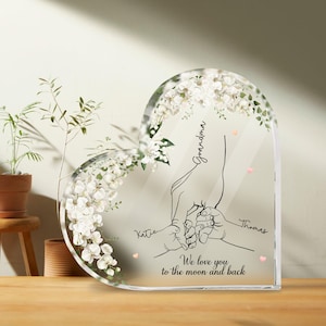 Personalized Grandma With Kids Name Heart Acrylic Plaque, Custom Christmas Gift For Grandma, Birthday Mom, Grandma Gift, Nana Gifts