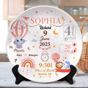 Personalized Newborn Birth Stats Plastic Plate, Baby Birth Announcement, Newborn Keepsake, Birth or Christening Plate, Nursery Decor