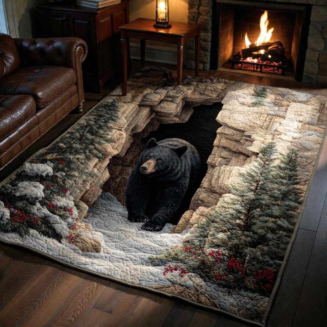 Bear Cave 3D Area Rug Mat, Realistic 3D Bear Rug, Nature Cabin Living ...