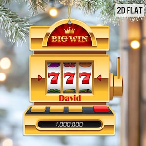 Personalized Slot Machine Ornament, Custom Name 2D Flat Acrylic Ornament, Lucky 777 Casino Christmas Gift for Him 2025, Lucky Casino Xmas