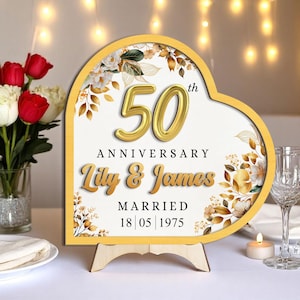 Personalized 50th Wedding Anniversary 2 Layer Wooden Frame, Golden Wedding Anniversary Gift, 50th Wedding Gift, 50th Anniversary Wooden Sign