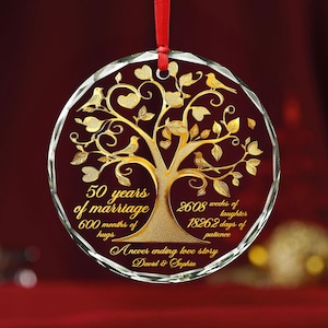 Personalized Golden Wedding Anniversary Glass Ornament, 50th Wedding Anniversary Christmas Ornament, Wedding Anniversary Keepsake