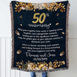 Custom 50th Anniversary Woven Blanket, Golden Wedding Gifts Tapestry, 50 Year Anniversary Gifts For Parents, 50th Anni Gifts Throw Blanket