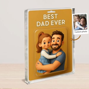 Custom Photo Father And Kids Action Figure Display Case Acrylic Block, Customized Photo Father And Kid 2D Cartoon Card Acrylic Block