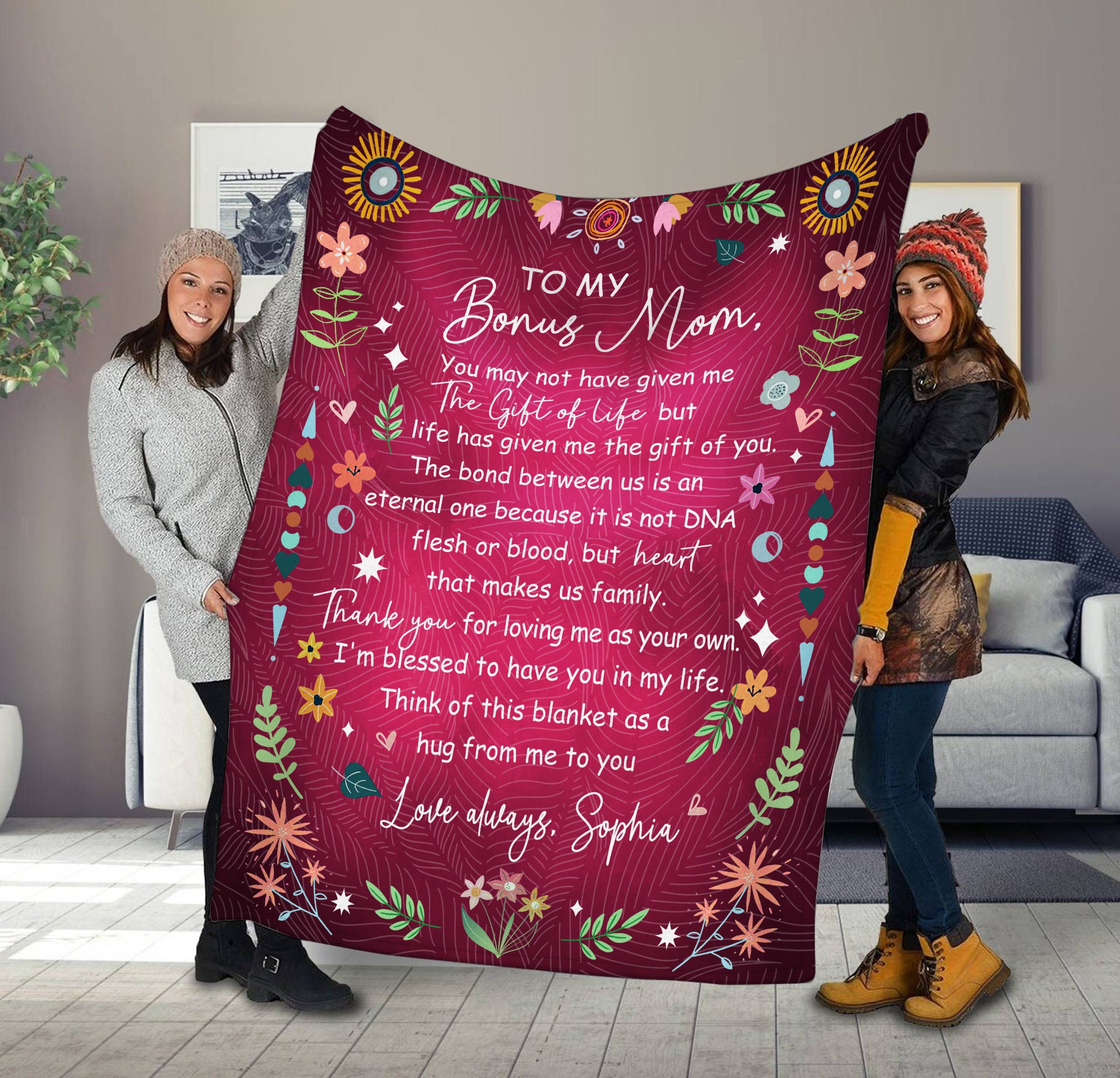 Discover Personalized Fleece Blanket For Bonus Mom, Christmas Gifts For Stepmother, Stepmom Gifts, Custom Step Mom Blanket, To My Bonus Mom Blanket