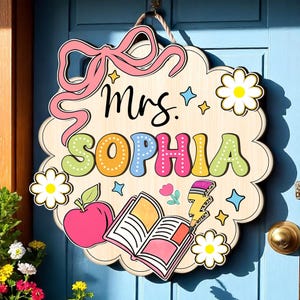 Letrero personalizado para puerta de profesor, colgador de puerta personalizado para aula, letrero de regalo personalizado para profesor, placa de bienvenida para profesor, regalos para la vuelta al cole