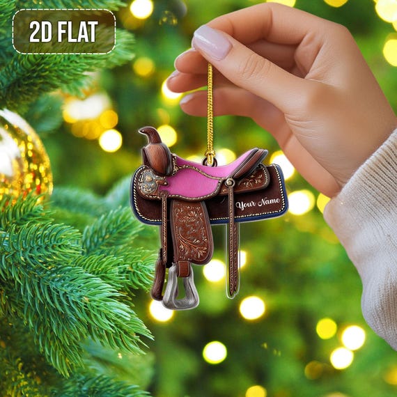 Custom Western Horse Saddle Acrylic Ornament, Rustic Equestrian Holiday Gift Designed By Dyana Cowl