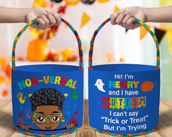 Bolsa de dulces personalizada para niños con autismo, bolsa de dulces de Halloween para niños, bolsa de Halloween para niños no verbales, regalo de concienciación sobre el autismo.