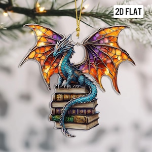 Dragon Book 2D płaska akrylowa ozdoba, prezent dla bibliotekarza, prezent dla miłośnika książek na Boże Narodzenie, dekoracja choinkowa dla miłośników fantasy