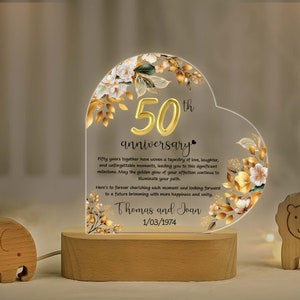 50th Anniversary Wooden Base Lamp, Golden Wedding Gifts, 50th Anniversary Gifts For Parents,  50th Wedding Anniversary Gifts, Wedding Gifts
