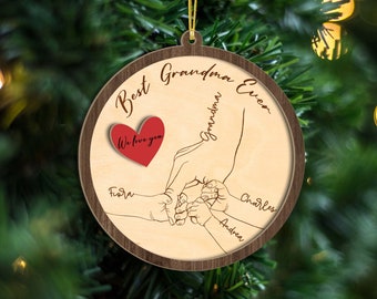 Personalized Grandma Gift From Grandkids, Custom Nana Gift 2 Layer Piece Wooden Ornament, Best Grandma Ever Ornament, Christmas Gifts