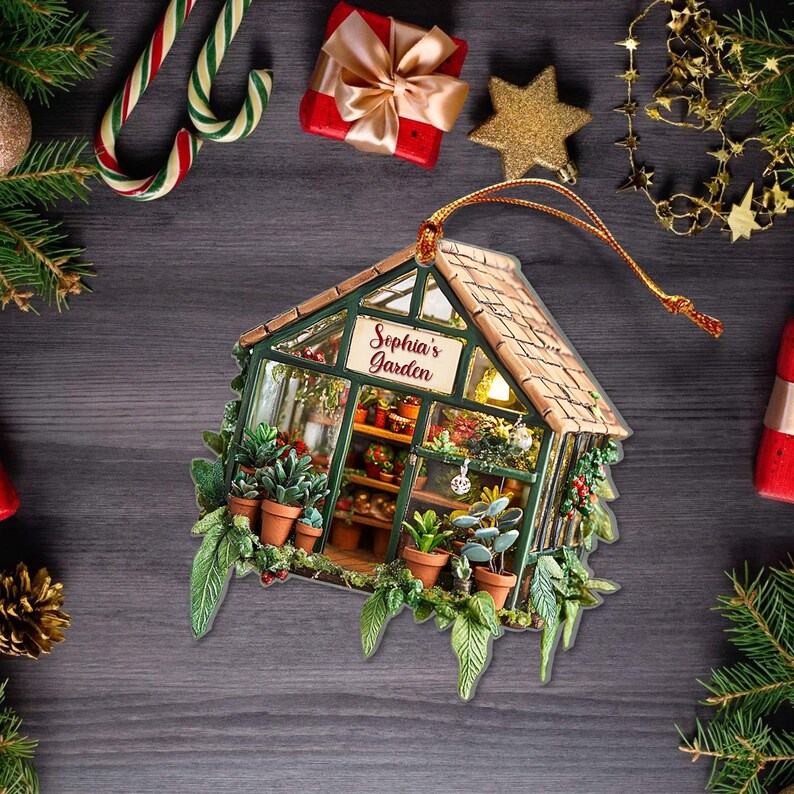 Personalized Greenhouse Acrylic Ornament, Garden 2D Flat Ornament, Gift