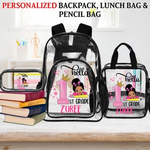Sac à dos transparent pour enfants personnalisé, cadeau de rentrée des classes, sac à lunch transparent pour enfants, cadeau d'anniversaire pour garçons et filles, cartable transparent pour enfants