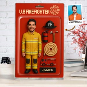 Custom Firefighter Figure Acrylic Block Plaque, Father's Day Gift for Dad/Grandpa From Son Daughter, Firefighter Retirement Gifts