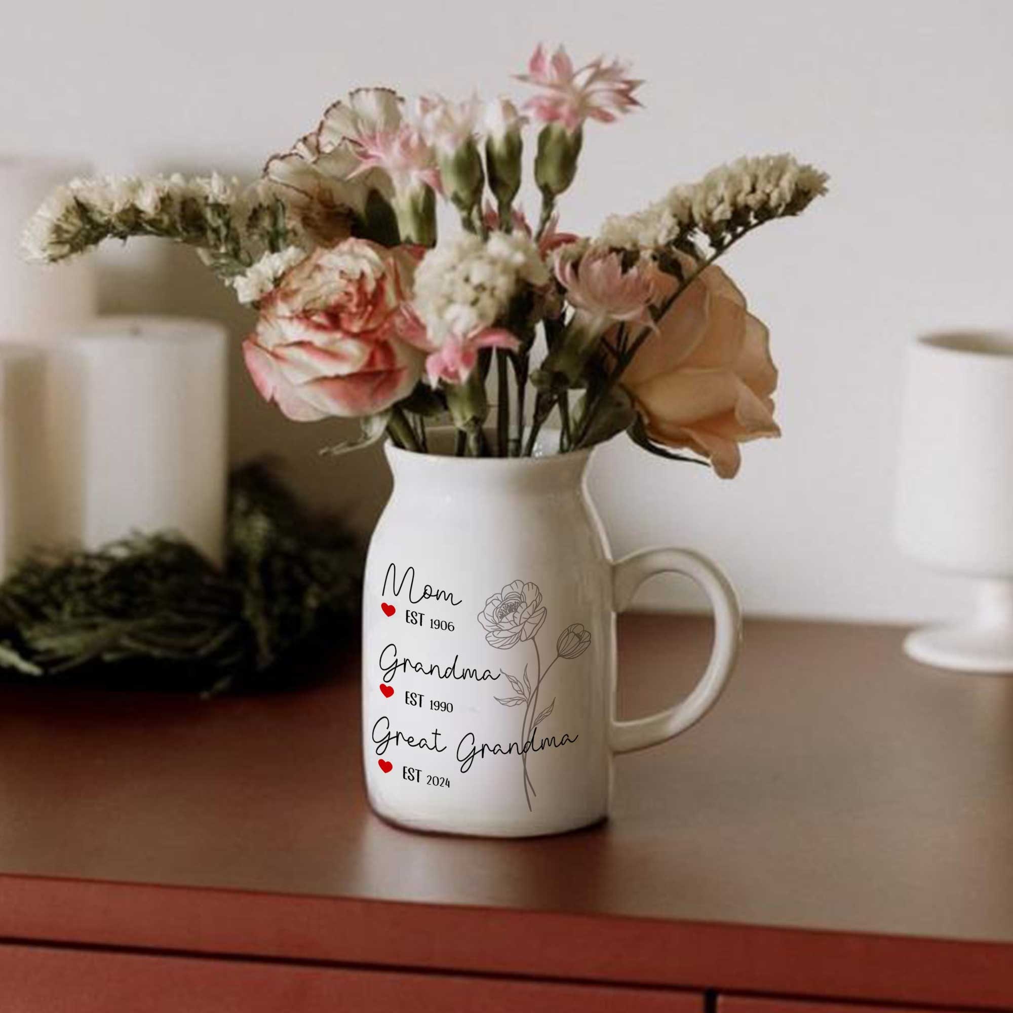 Personalized Great Grandma Birth Month Flower Vase, Mother&#39;s Day Gifts, Birthday Gifts, New Great Grandma Gifts, Gifts For Great Grandma