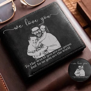 Personalized Photo Leather Wallet, Father's Day Gift, Custom Photo Family Gift For Dad, Leather Wallet Gift For Papa, Male Leather Wallet