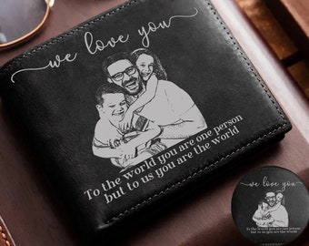 Personalized Photo Leather Wallet, Father's Day Gift, Custom Photo Family Gift For Dad, Leather Wallet Gift For Papa, Male Leather Wallet