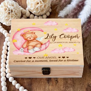 Caja de madera personalizada para recuerdos de la pérdida de un bebé, recuerdo de un aborto espontáneo, regalo de duelo de un bebé ángel, bebé ángel, pérdida de un bebé, en memoria de un niño