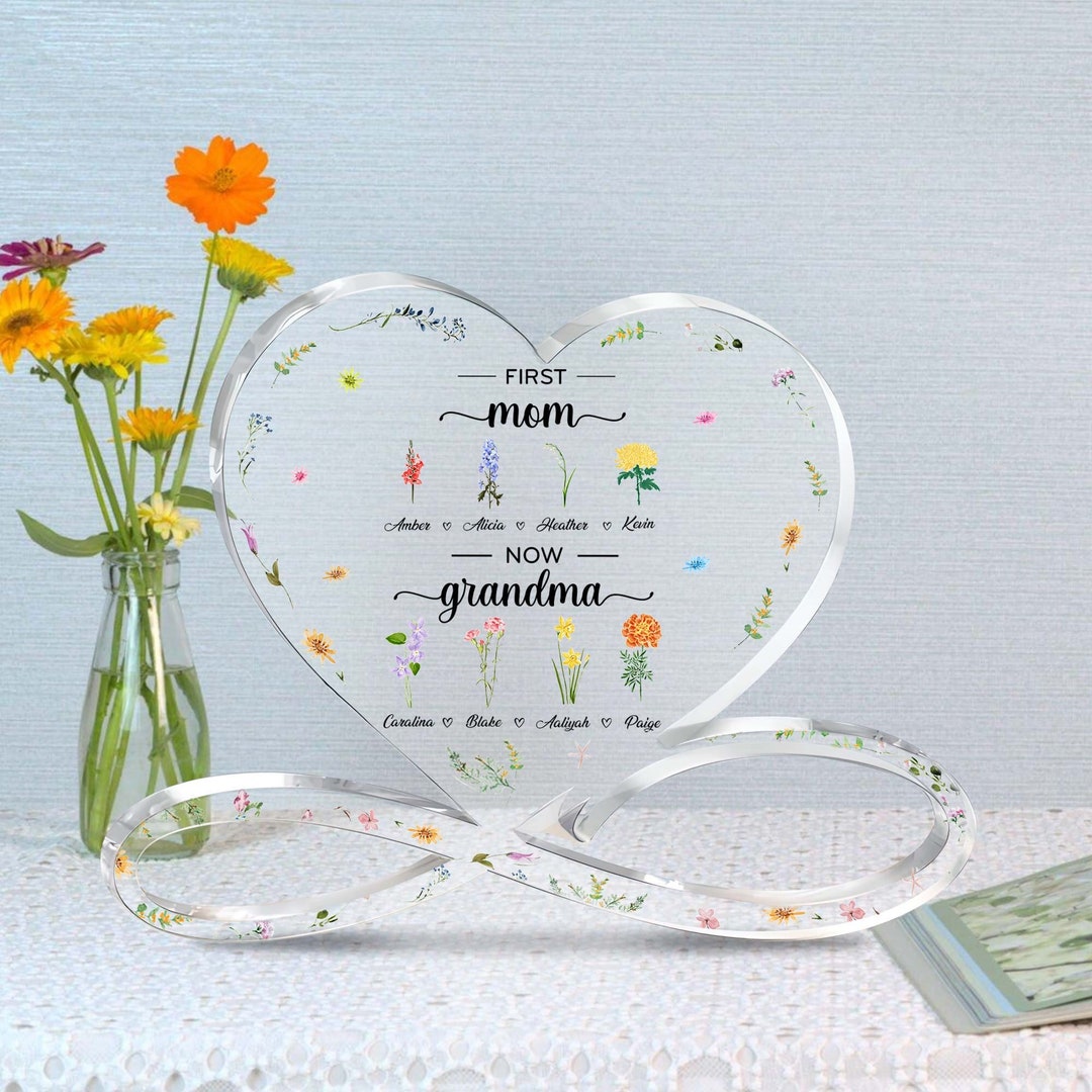 Personalized First Mom, Now Grandma Acrylic Plaque, Custom Birth Month ...