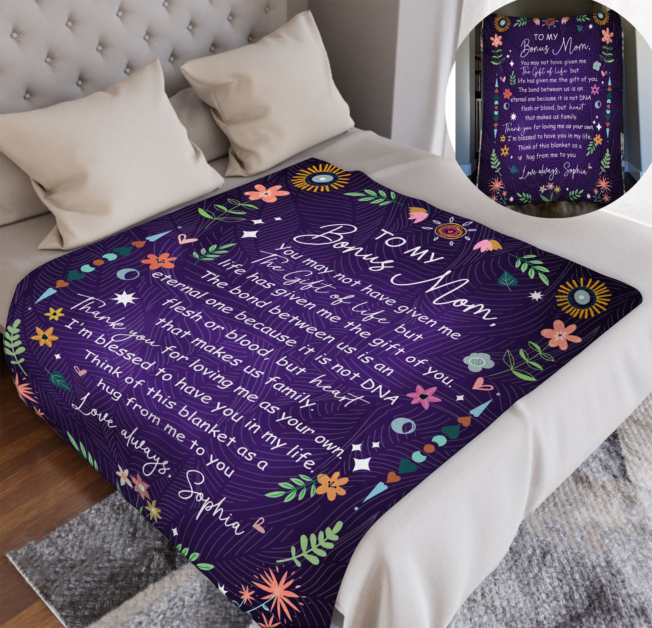 Discover Personalized Fleece Blanket For Bonus Mom, Christmas Gifts For Stepmother, Stepmom Gifts, Custom Step Mom Blanket, To My Bonus Mom Blanket