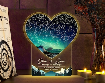Custom Star Map By Date 3D Multicolor Led Light Wooden Base, Personalized Couples Gift, Anniversary Gift For Her & Him, Valentine's Day Gift