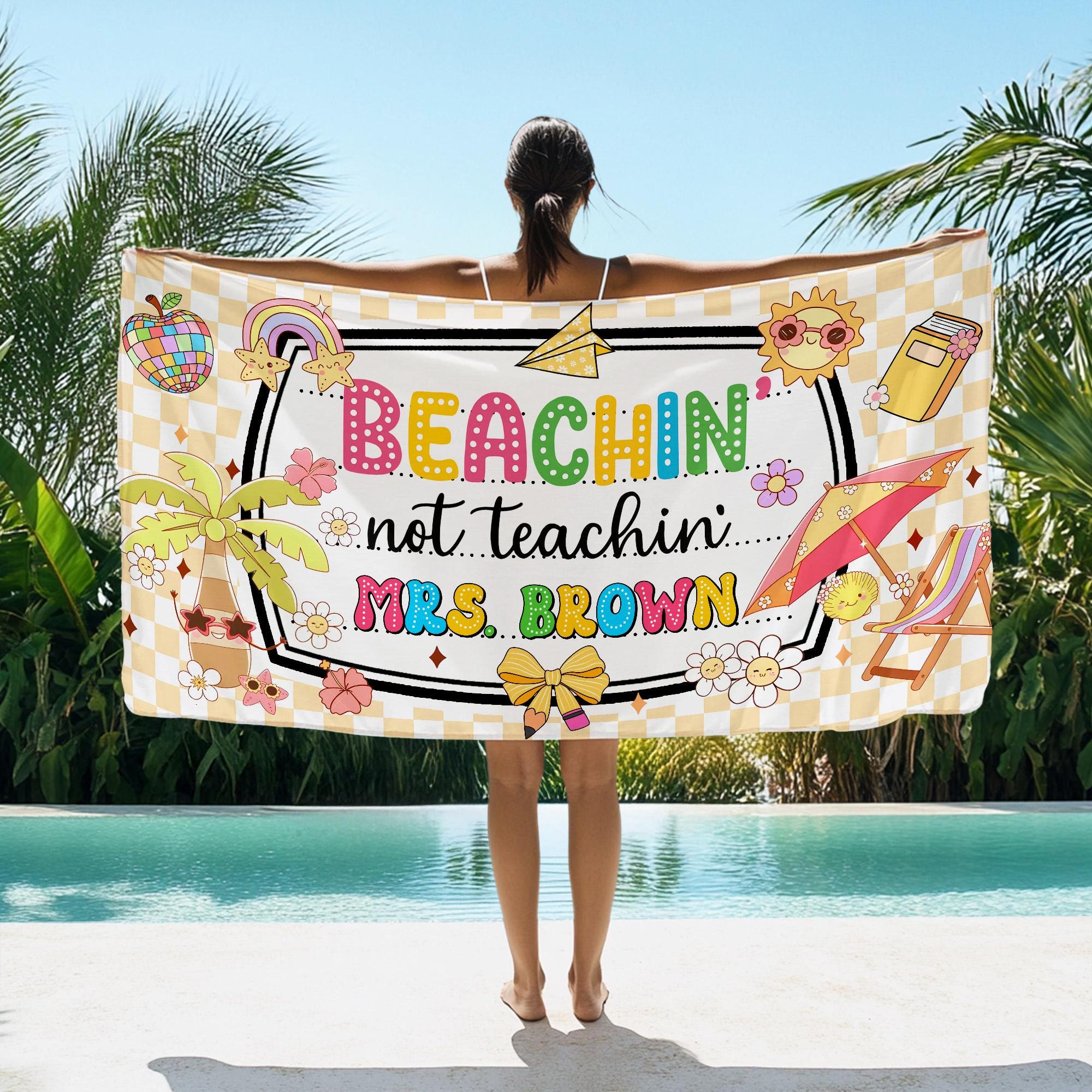 Personalized Teacher Beach Towel, Teacher Composition Book , Teacher Summer Gift, Beaching not Teaching Teacher Summer Towel