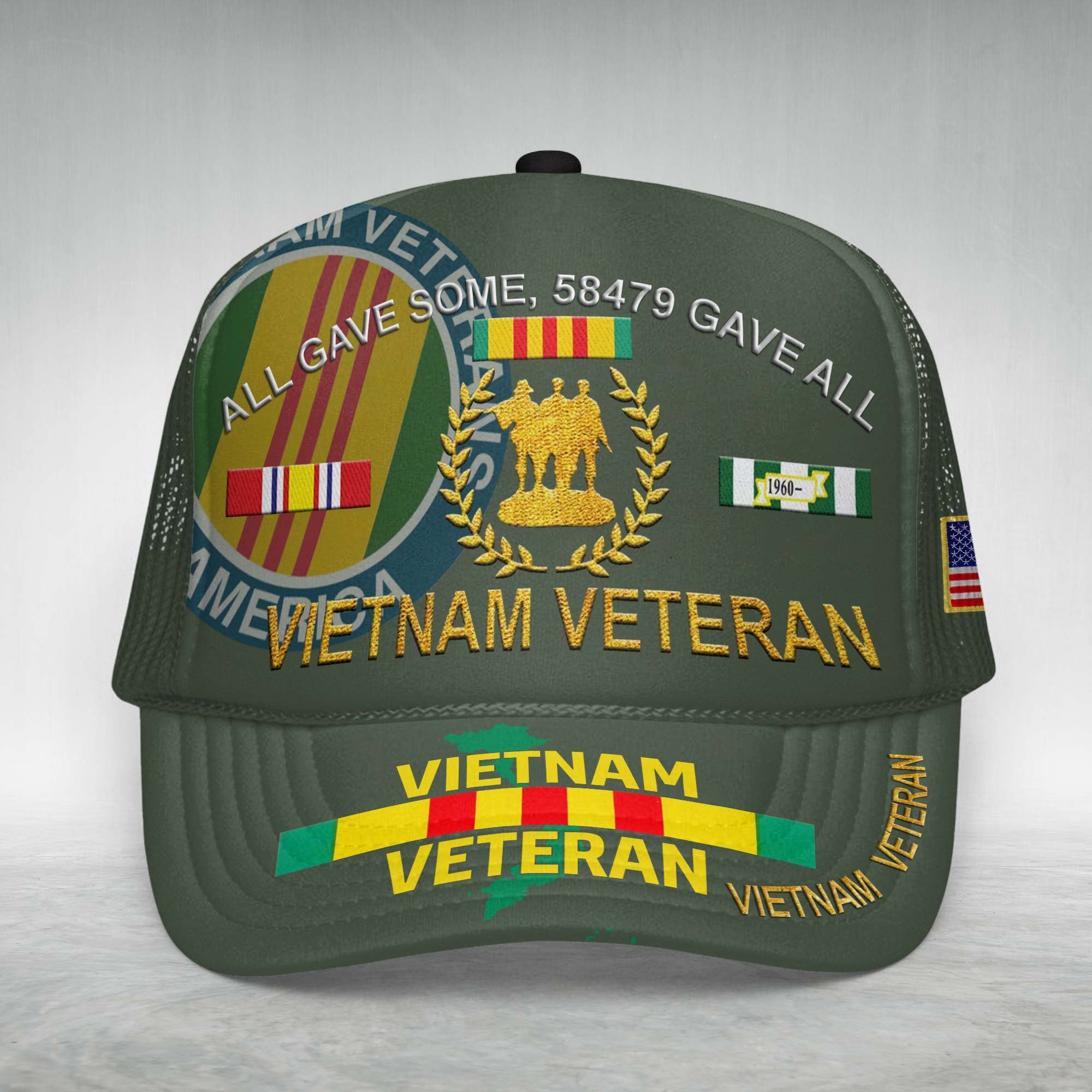 Vietnam Veteran Baseball Cap - Embroidered "All Gave Some, Some Gave All" Adjustable Hat