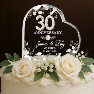 Personalized 30th Wedding Anniversary Cake Topper, Pearl Anniversary Gifts, Anniversary Gifts For Parents, 20th, 25th, 30th Anniversary