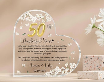 Personalized 50th Wedding Anniversary Heart Acrylic Plaque, Golden Anniversary Gifts, Anniversary Gifts For Parents, Husband, Wife
