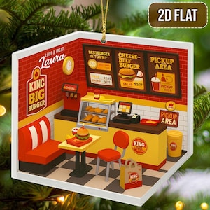Enfeite de acrílico personalizado para restaurante de hambúrguer plano 2D, decoração personalizada para restaurante de fast food plano 2D, enfeite para loja de cheeseburguer