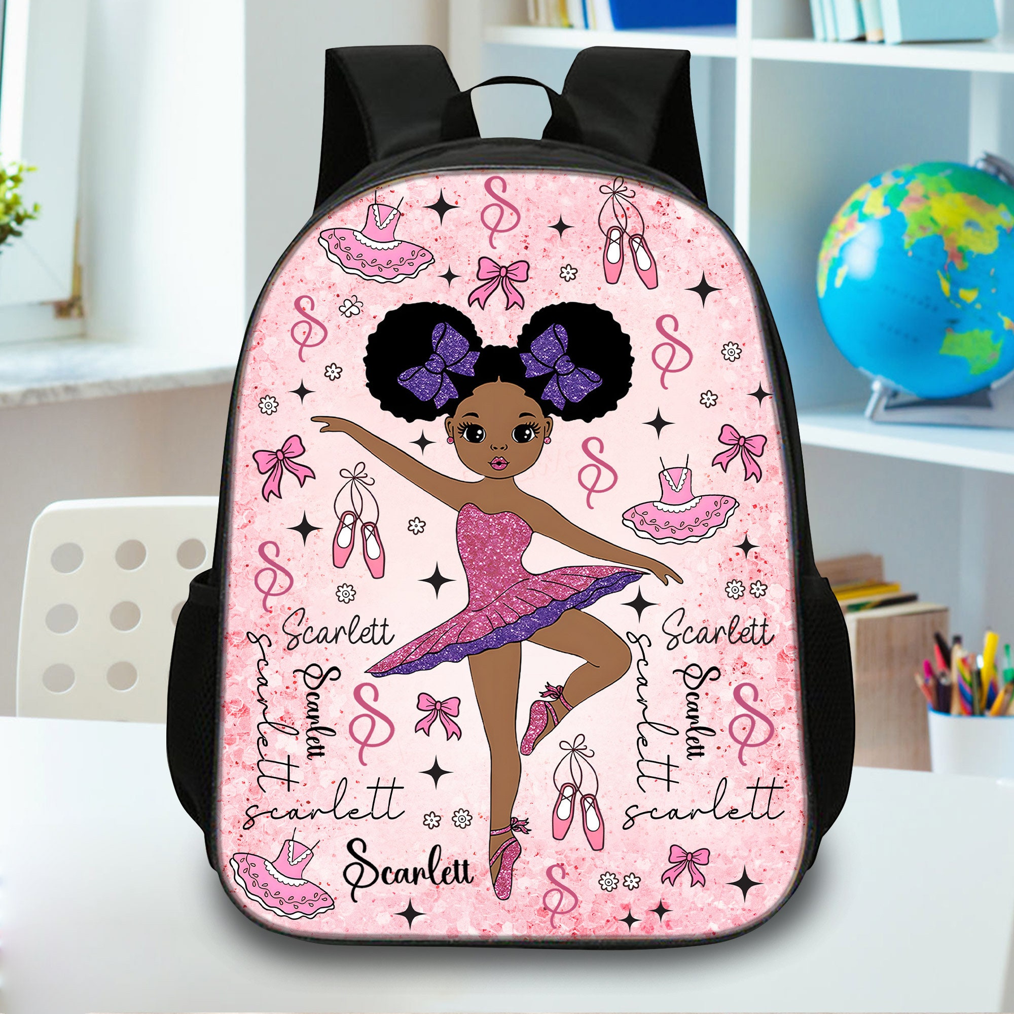 Personalized Afro Ballerina Backpack, Back To School Backpack Lunch Bag For Kids, Birthday Gift for Kids, Black Girl Ballerina Gift