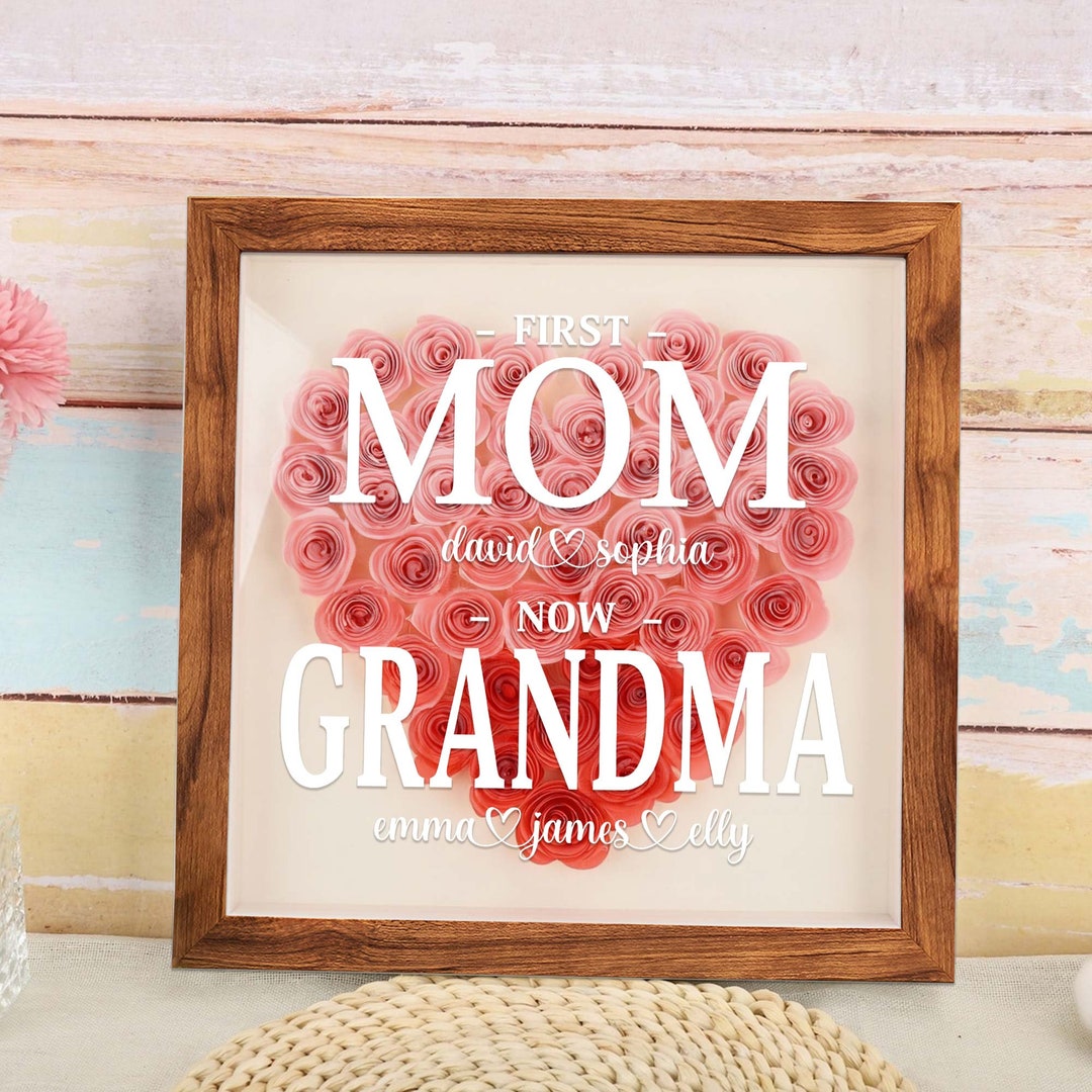 Personalized First Mom, Now Grandma Heart Flower Shadow Box, Christmas ...