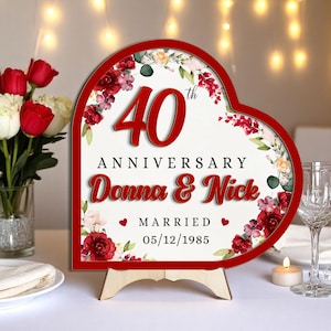 Cornice in legno a 2 strati personalizzata per il 40° anniversario di matrimonio, ricordo per l&#39;anniversario di matrimonio, regalo per le nozze di rubino, cartello in legno per il 40° anniversario