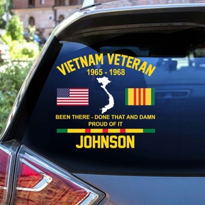 Personalized Vietnam Veteran Sticker Car, Proud Veteran Car Window Decal, Military Car Accessories, Car Decor, Veteran Vinyl Decal Sticker