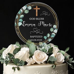Personalized God Bless Cake Topper, Custom Photo Cake Topper For Baptism, Christening Cake Topper With Date, First Communion Cake Topper
