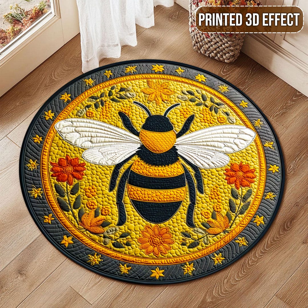 3D Printed Bee Rug, Bee Round Mat, Honeybee Floor Mat, Honeybee Round ...