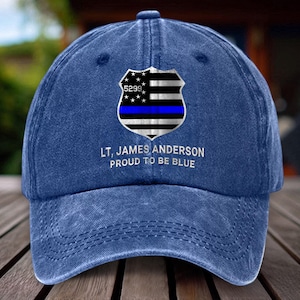 Custom Retired Police Distressed Washed Printed Hat, Proud To Be Blue Police Hat, Police Retirement Gift Police Cap, Gift For Police Officer