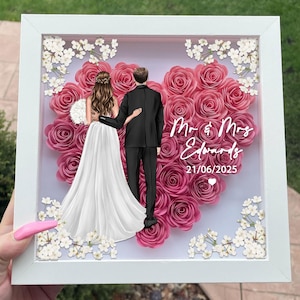 Personalisierte Hochzeit Blumen Schattenbox, Braut und Bräutigam Andenken, Hochzeit benutzerdefinierte Schattenbox Geschenk, Hochzeitsgeschenk Schattenbox, Hochzeitsdeko