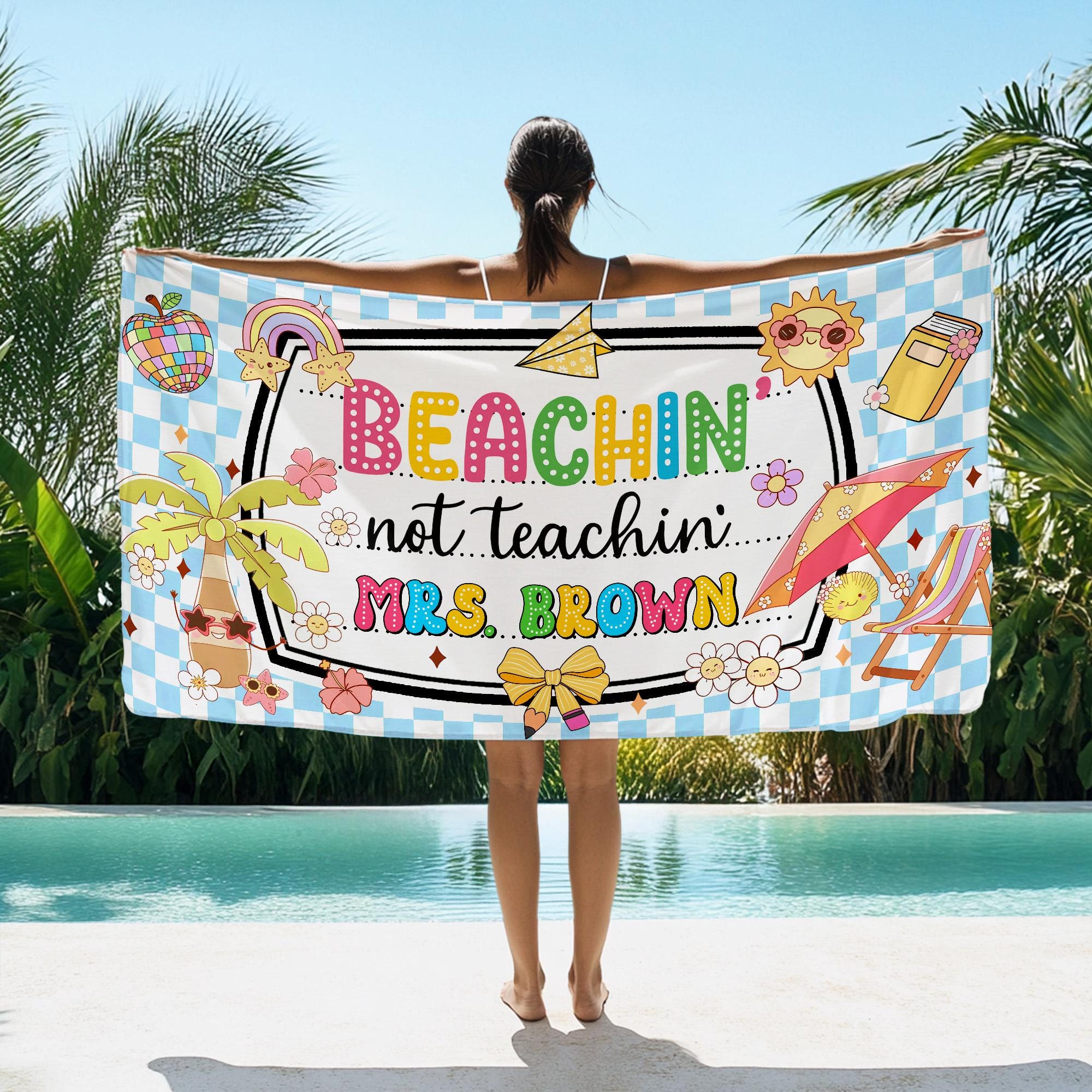 Personalized Teacher Beach Towel, Teacher Composition Book , Teacher Summer Gift, Beaching not Teaching Teacher Summer Towel