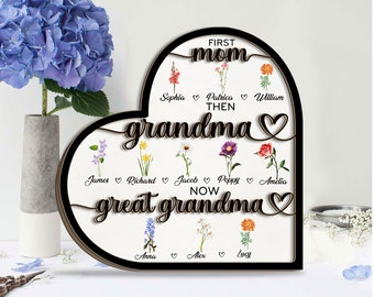 Personalized Great Grandma Gift, Great Grandma Gift 2 Layer Wooden Frame, Wooden Sign, First Mom Then Grandma Now Great Grandma, Mothers Day