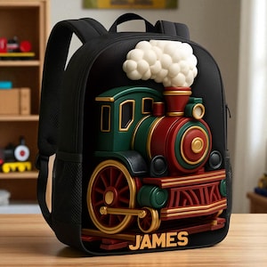 Benutzerdefinierte Kinder Zug Rucksack, Zug zurück zu Schulrucksack, Zug Rucksack Geburtstagsgeschenk für Jungen, Schultasche für Kinder Kleinkind