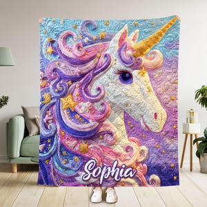 Personalized Baby Unicorn Blanket, Custom Kids Quilt Blanket, Baby Shower Gift, Birthday Gift, Unicorn Girl Blanket Gift, Unicorn Lover Gift