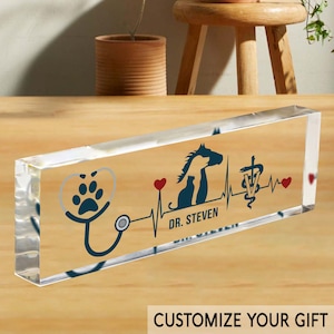 Personalisierte Name Tierarzt Zeichen für Schreibtisch, Veterinär Schreibtisch Namen Schild, Weihnachtsgeschenke für Vet Tech, Veterinary College Abschlussgeschenk