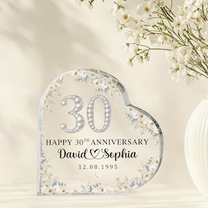 Personalized 30th Wedding Anniversary Heart Acrylic Plaque, Pearl Anniversary Gifts, Anniversary Gifts For Parents, 30 Years Married Gifts