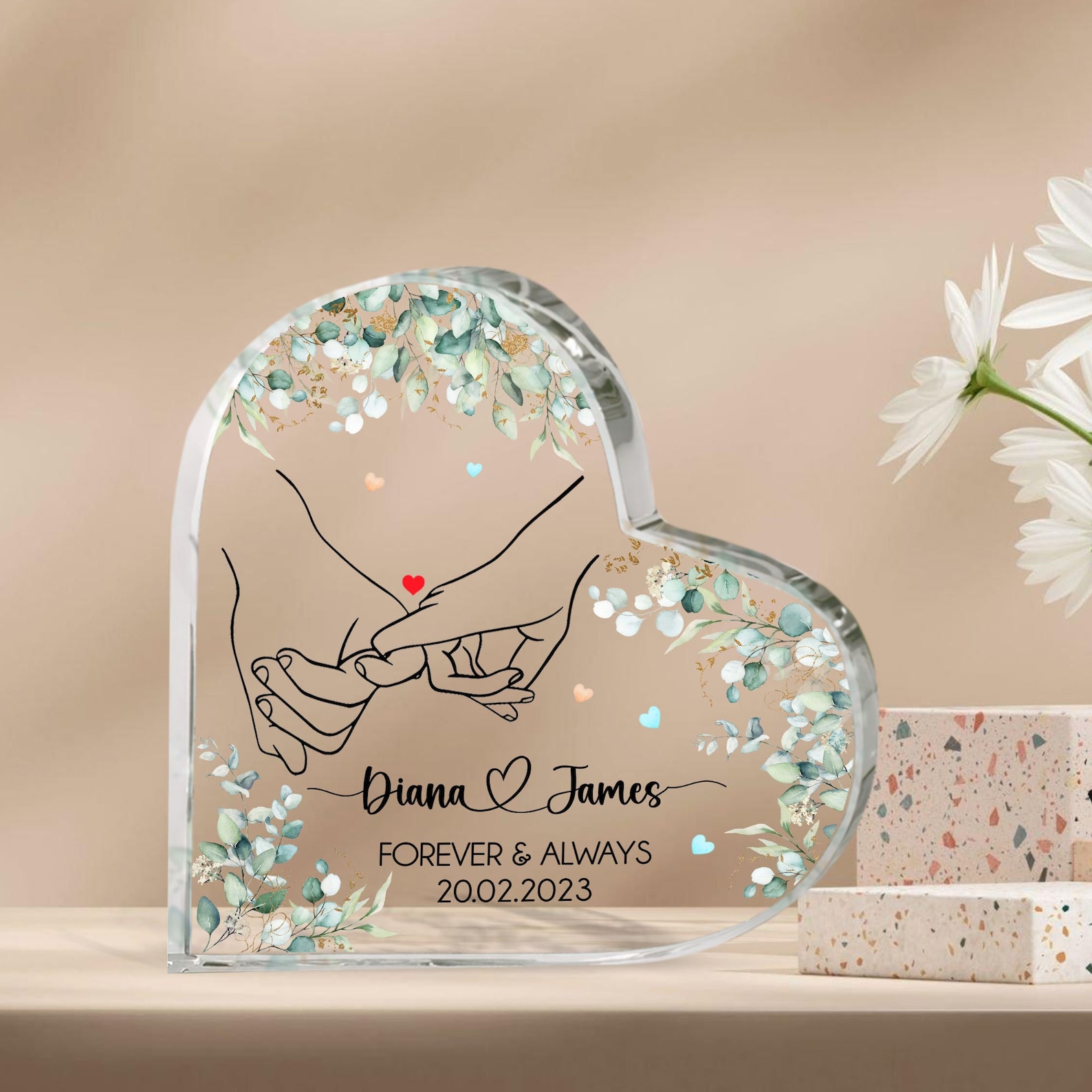 Personalized Baptism Gift - Heart Acrylic Plaque For Baby's Room With Custom Design