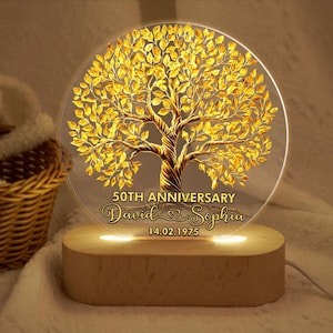 Personalized 50th Wedding Anniversary Led Light, Wedding Anniversary Keepsake, Golden Wedding Anniversary Gift, Husband Gift