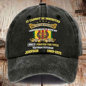 Personalized Vietnam Veteran Distressed Washed Printed Hat, US Military Cap Gift For Dad, Grandpa, Veteran Day Gift, Father's Day Gift