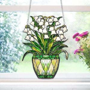 Lily of the Valley Acrylic Window Hanging, Flower Lily hanging Decor, Artistic Hanging Wall Art, Lily of the Valley Decor, Garden Home Decor