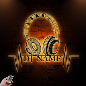 Personalized Name DJ Metal Sign With Led Lights, Custom DJ Gifts, Christmas Gifts For DJ, Dj Room Decor, Dj Club Name Sign, Dj Sign Decor